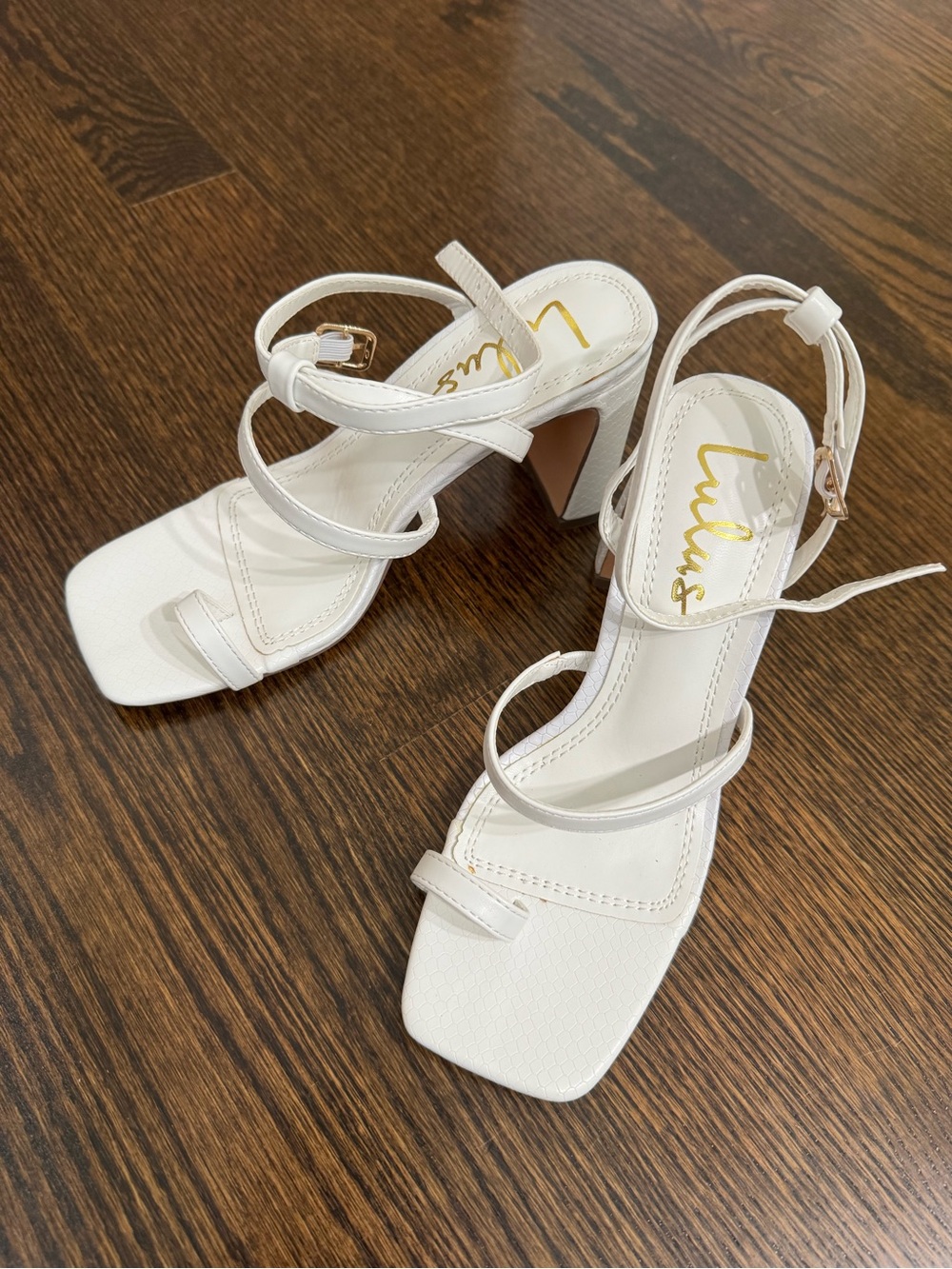 Lulu's White Multi-Strap Square Toe Block Heels kiskty